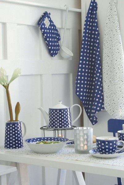 Krasilnikoff Punkte-Porzellan, dunkelblau