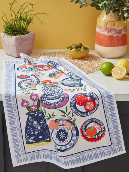 Baumwoll-Geschirrtuch Mediterrane Teller, Uster Weavers