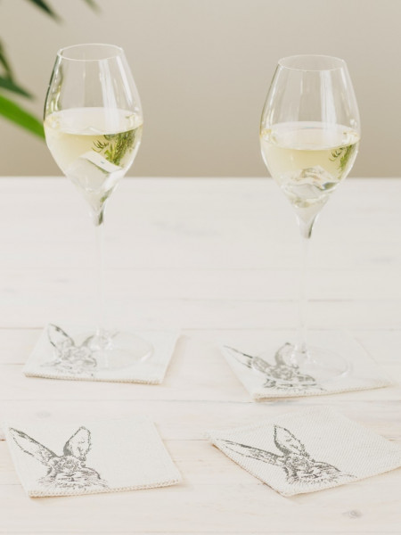 Glas-Untersetzer Hase | 4er-Set | Leinen 50/50