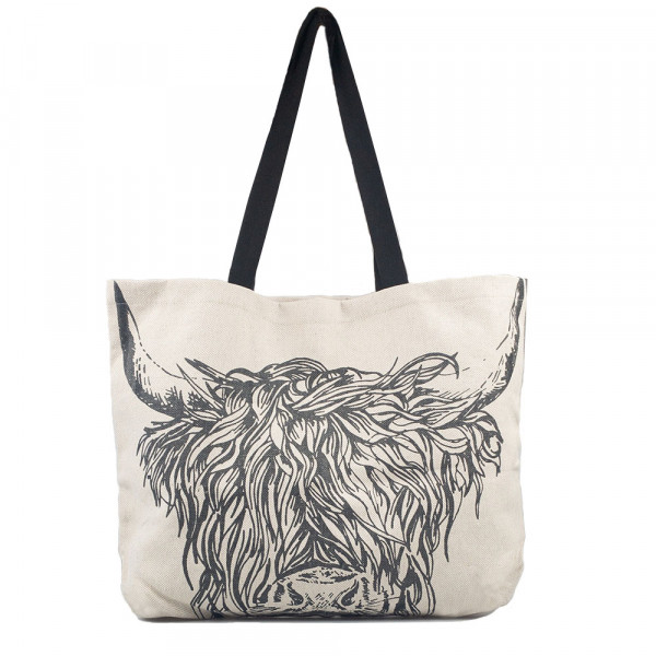 Leinen-Tote Bag | Große Tragetasche | Highland Cow