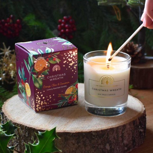 Duftkerze im Glas | Weihnachtskranz - Orange, Zimt & Nelke