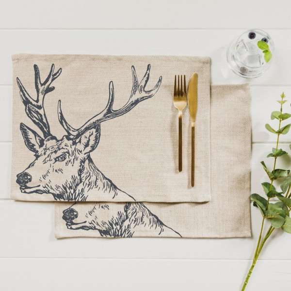 Tischset | Motiv Hirsch, 50% Leinen / 50% Baumwolle