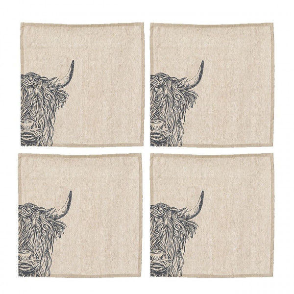 Highland Cow | Servietten 4er-Set | Leinen 50/50