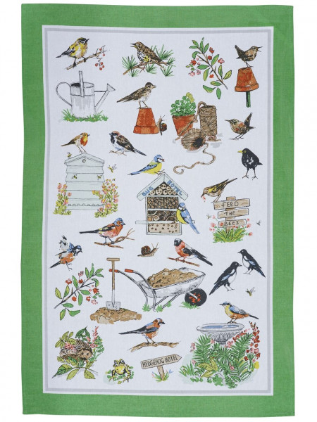 Baumwoll-Geschirrtuch | Vögel im Garten