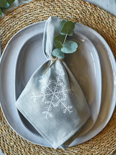 Leinen-Servietten Schneeflocke, Silber-Grün