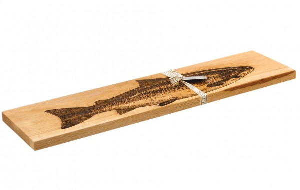 Hochwertiges Servierbrett aus Eichenholz, Motiv Lachs