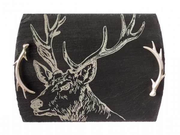 Serviertablett aus Schiefer, medium, Motiv Hirsch