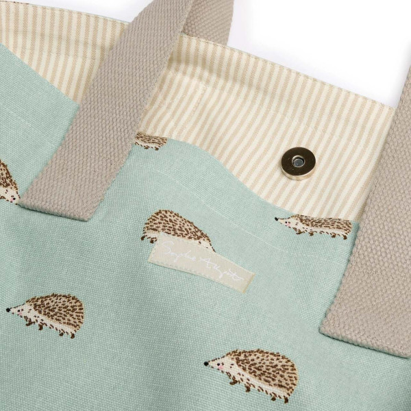 Alltagstasche Design Igel im Detail | mit grau gestreiftem Baumwollfutter und Druckknopfverschluss