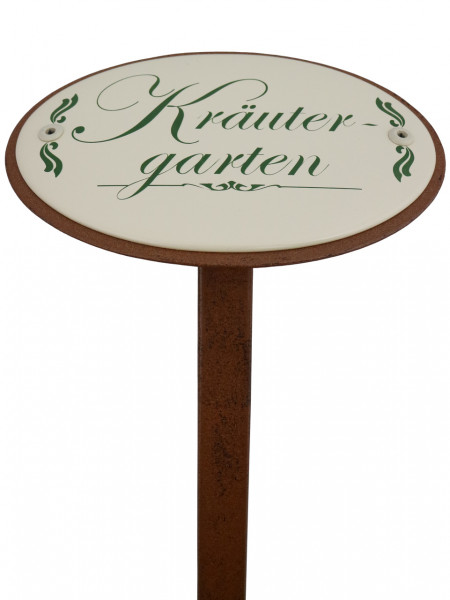 Gartenstecker mit ovalem Emailleschild 'Kräutergarten'