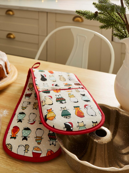 Doppelter Ofenhandschuh Wartende Weihnachts-Katzen | Ulster Weavers