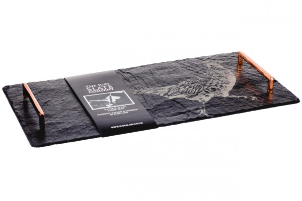 große Servierplatte aus Schiefer, Motiv Fasan, mit Präsent-Banderole