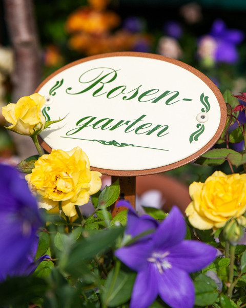 Emailleschild 'Rosengarten'