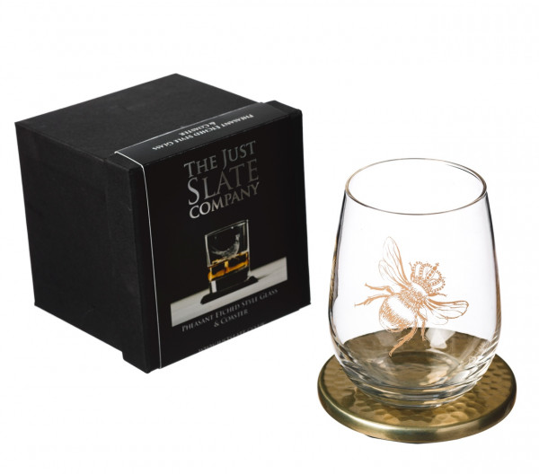 Bienenkönigin | Tumbler-Glas mit Untersetzer - wird in einer schwarzen Präsentbox geliefert