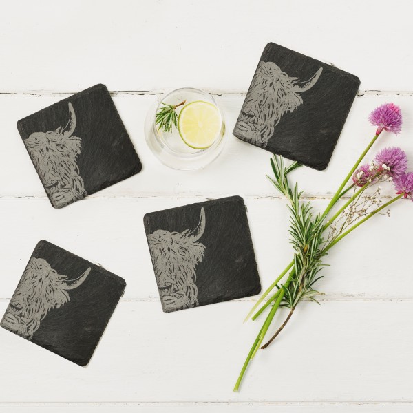 Schieferuntersetzer 'Highland Cow'