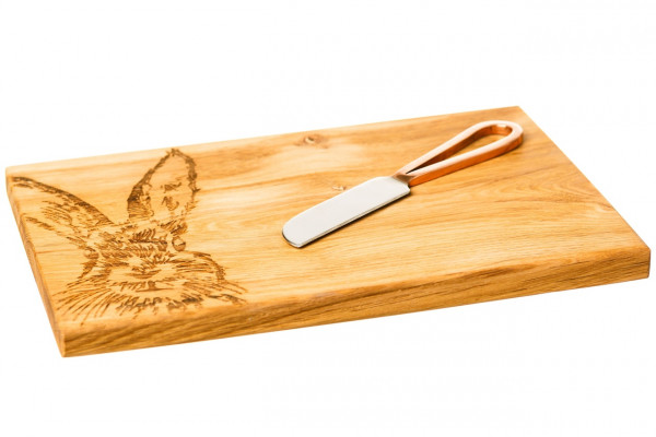 Hase | Eichenbrett mit Käsemesser aus Edelstahl