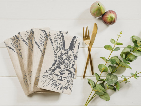 Serviettenset | Motiv Hase, 50% Leinen / 50% Baumwolle