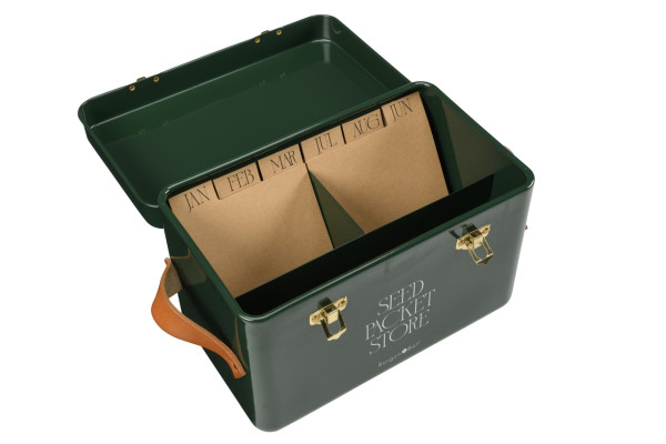 Samentüten-Box | Heritage-Green | 2 Monatsfächer und ein schmales, langes Fach vorne