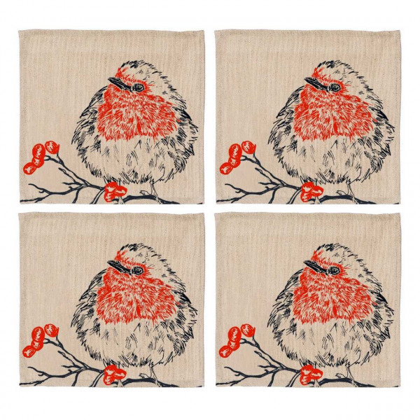 Glas-Untersetzer Rotkelchen | 4er-Set | Leinen 50/50