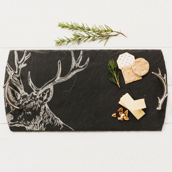 Hirsch | Serviertablett aus Schiefer, groß
