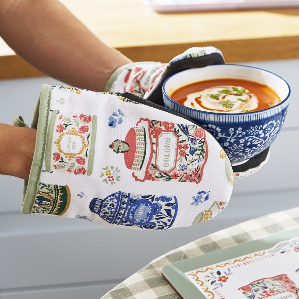 Topfhandschuhe u. Platzset Teadosen (eine Ecke davon) | von Ulster Weavers