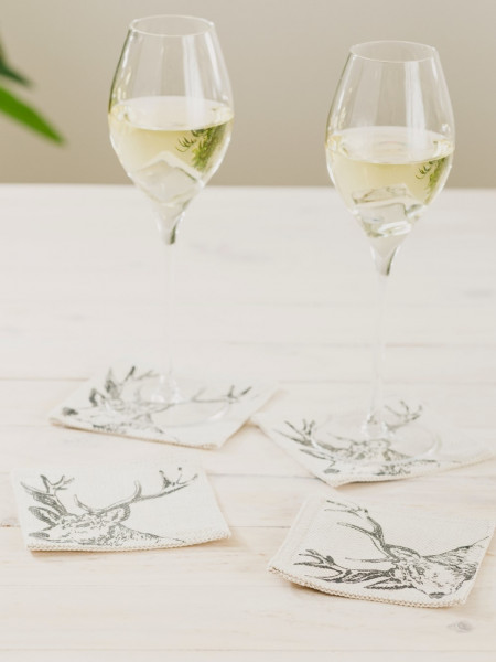 Glas-Untersetzer Hirsch | 4er-Set | Leinen 50/50