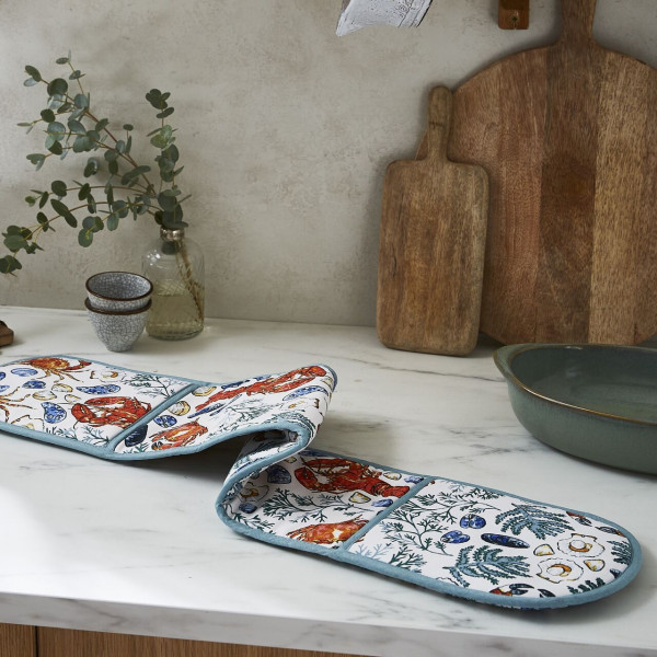 Doppelter Ofenhandschuh | Design Meeresfrüchte | Hummer, Krabben & Co.