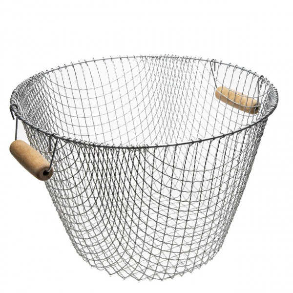Drahkorb - verzinkt | Großer, traditioneller Gartenkorb mit Holzgriffen