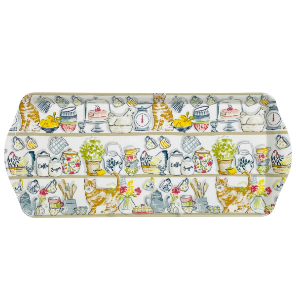 Schmales Serviertablett | Samtpfoten in der Speisekammer | von Ulster Weavers, England