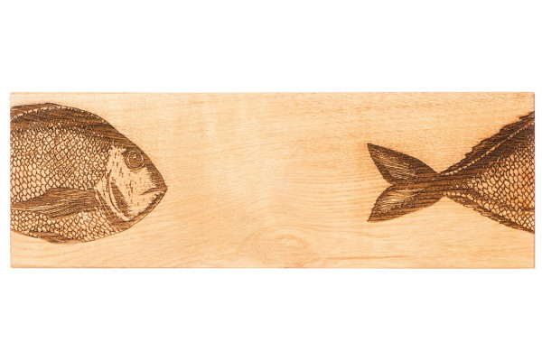 Hochwertiges Servierbrett aus Eichenholz, Motiv Fische