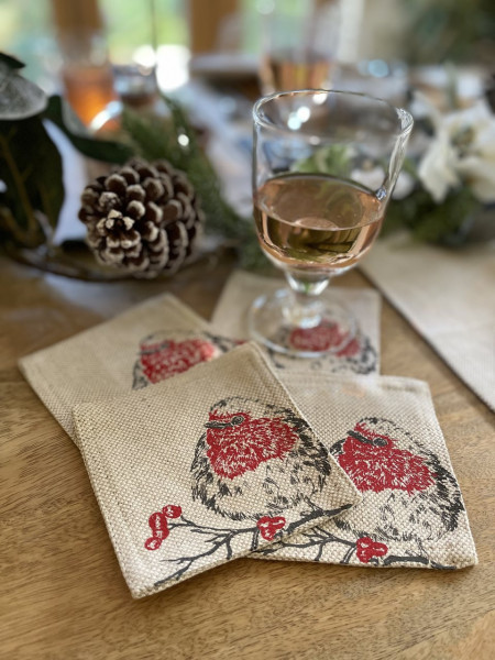 Glas-Untersetzer Rotkelchen | 4er-Set | Leinen 50/50
