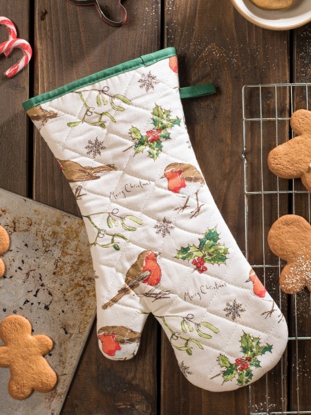 Ofenhandschuh Rotkelchen und Stechpalme, Design Madeleine Floyd