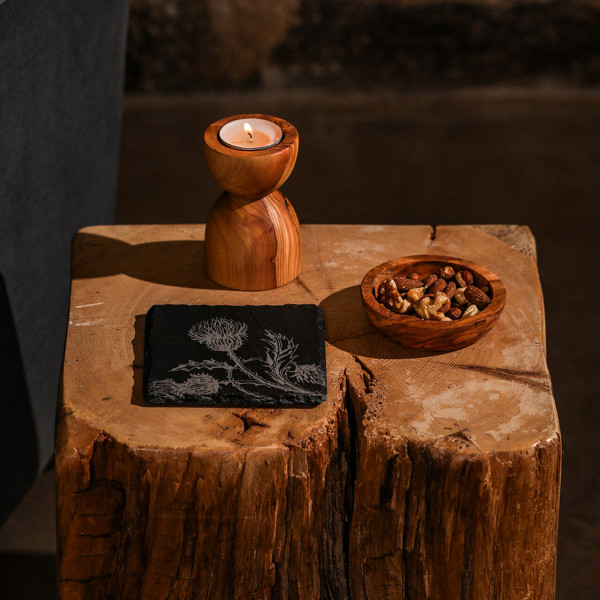 Glasuntersetzer aus Schiefer | Motiv Distel | 4er-Set