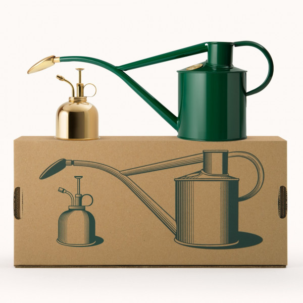 Haws Watering-Kit | Geschenkset | Royalgrün & Feinzerstäuber Messing