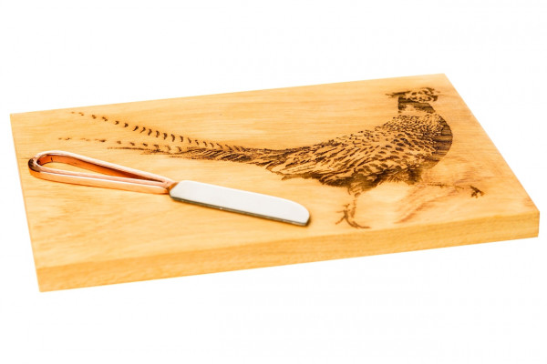 Fasan | Eichenbrett mit Käsemesser aus Edelstahl