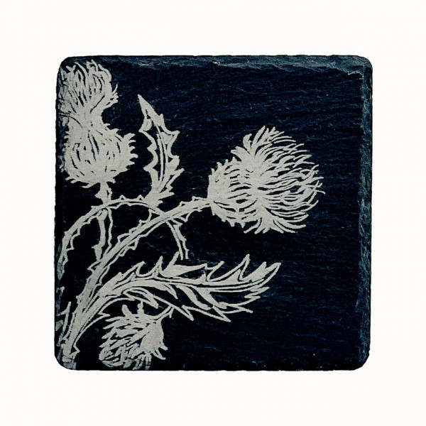 4er-Set Glasuntersetzer aus Schiefer | Motiv Distel | Selbrae House