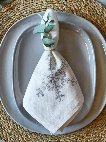 Leinen-Servietten Schneeflocke, Weiß