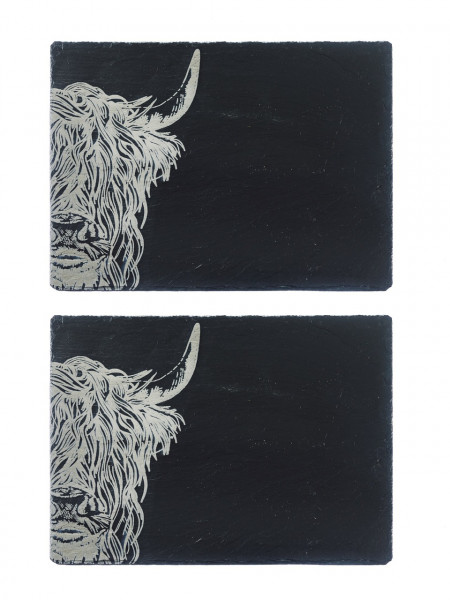 Platzset aus Schiefer, Motiv Highland Cow