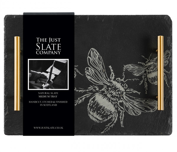 Biene - Serviertablett aus Schiefer | vergoldete Edelstahlgriffe