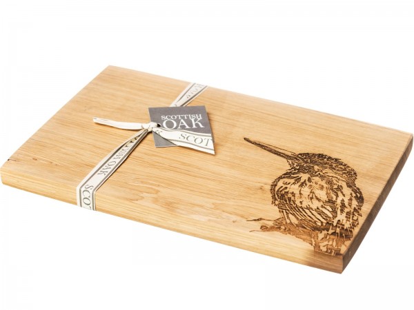 Eiche-Servierbrett, Motiv Eisvogel mit Präsentband