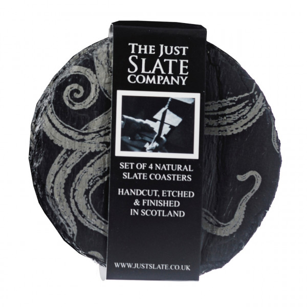 4er-Set Glasuntersetzer aus Schiefer - Motiv Octopus | The Just Slate Company