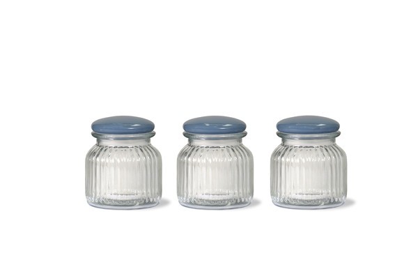 3er-Set Cornbury Vorratsgläser, Emailledeckel Dorset Blau