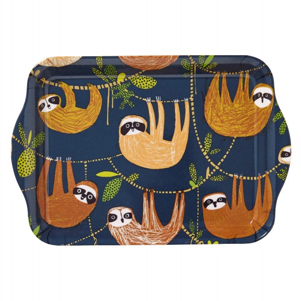 Kleines Serviertablett mit den abhängenden Faultieren