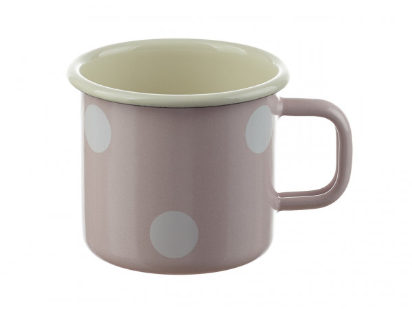 Emailletasse rosa mit weißen Punkten