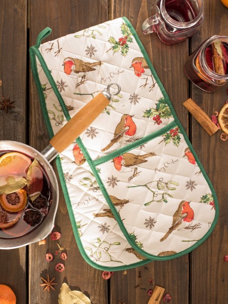 Backofenhandschuh Rotkelchen und Steckpalme, Design Madeleine Floyd