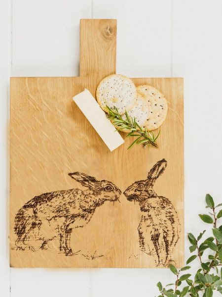 Kissing Hares | Medium Paddle- Servierbrett aus Eiche