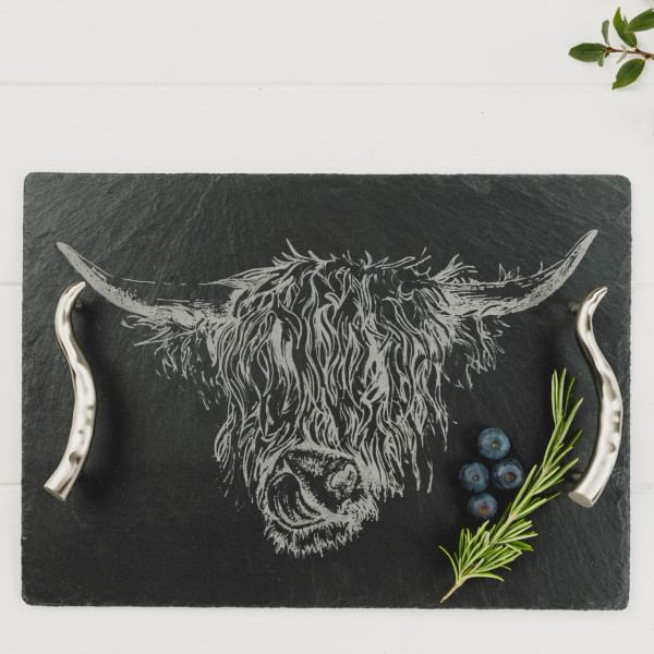 Highland Cow, Serviertablett aus Schiefer, medium