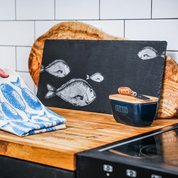 Servierplatte aus Schiefer | Motiv Fische | Selbrae House