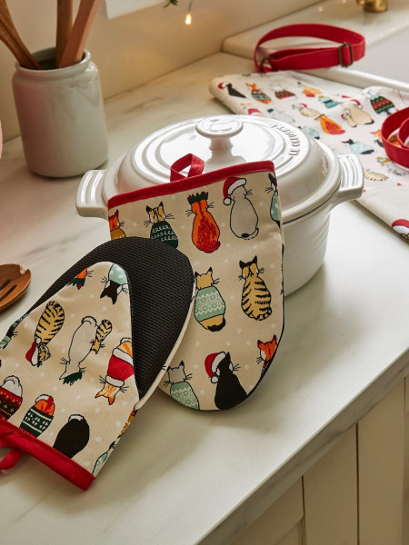 Topfhandschuhe Wartende Weihnachts-Katzen | von Ulster Weavers
